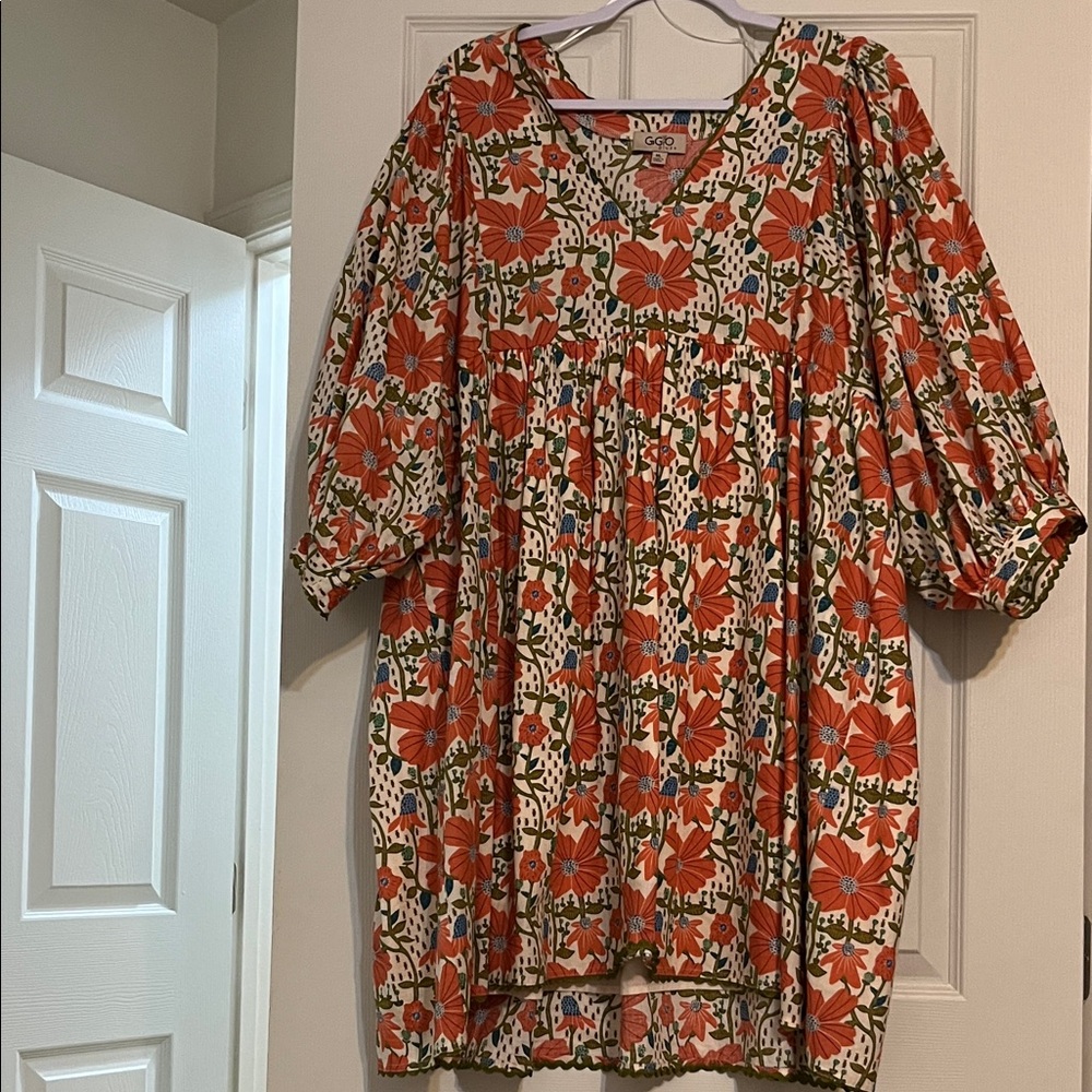 Floral Midi Dress in Orange and Green